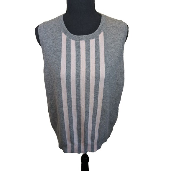 J. Crew Collection Women Sweater Top Italian Cashmere Gray Striped Crew Neck XL - Picture 1 of 8